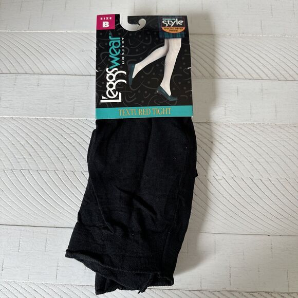 Hanes L'eggs Wear Hosiery Textured Tights Pantyhose Black Size B Vintage Unused - Picture 1 of 8